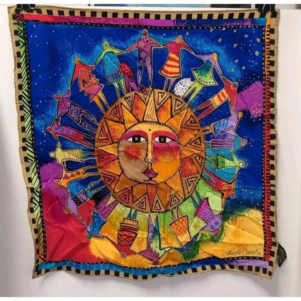 Laurel‎ Burch Sheer Striped HARMONY UNDER THE SUN Silk Scarf 21 X 21